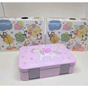2 Pack / BEARFOOT Kids Lunch Box with Compartments, 4 Cups, Pink Unicorn